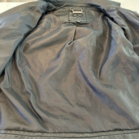 Black Leather Moto Jacket with Embroidery - Picture 7 of 8